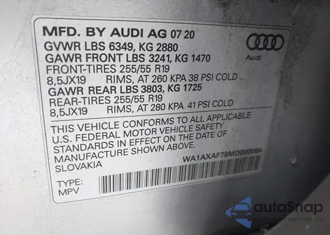 2021 Audi Q7 Premium 55 Tfsi Quattro Tiptronic z USA, uszkodzony, nr VIN WA1AXAF79MD000064